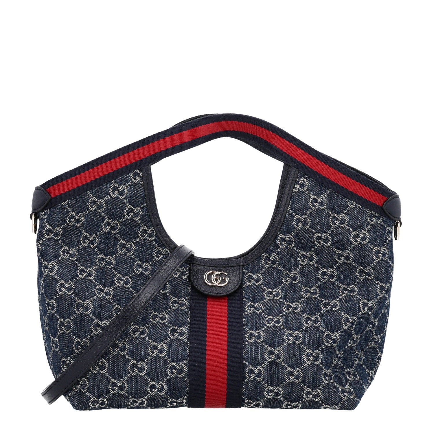 Gucci Denim GG Monogram Web Small Giglio Tote Blue White 1 of 10