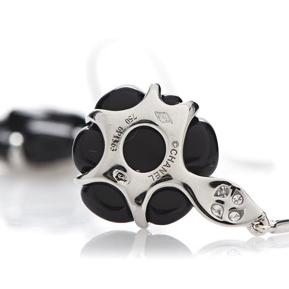 Chanel 18K White Gold Diamond Black Onyx Camelia Sculpte Drop Earrings 4 of 4