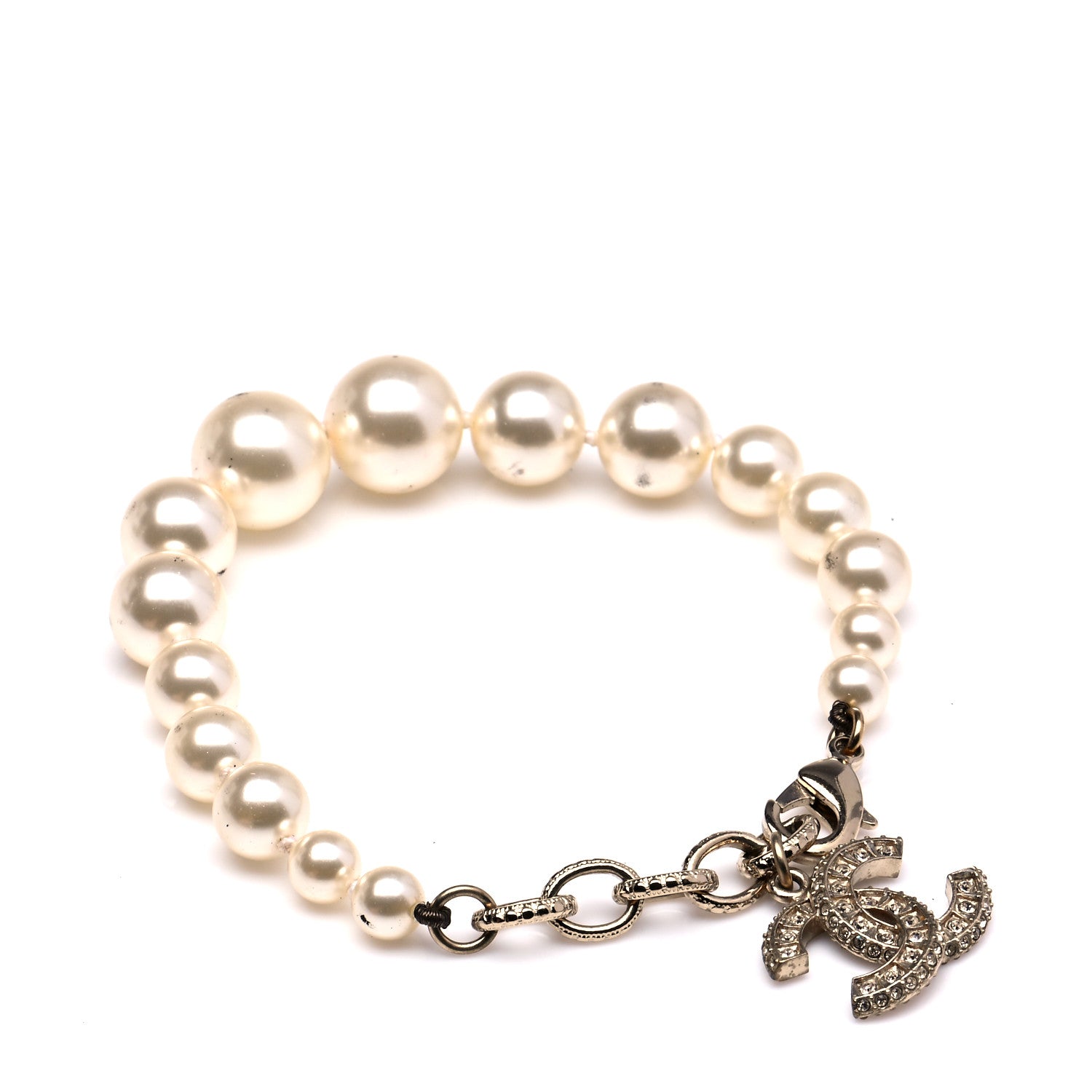 Chanel Graduated Pearl Crystal CC Bracelet Gold 1 of 6