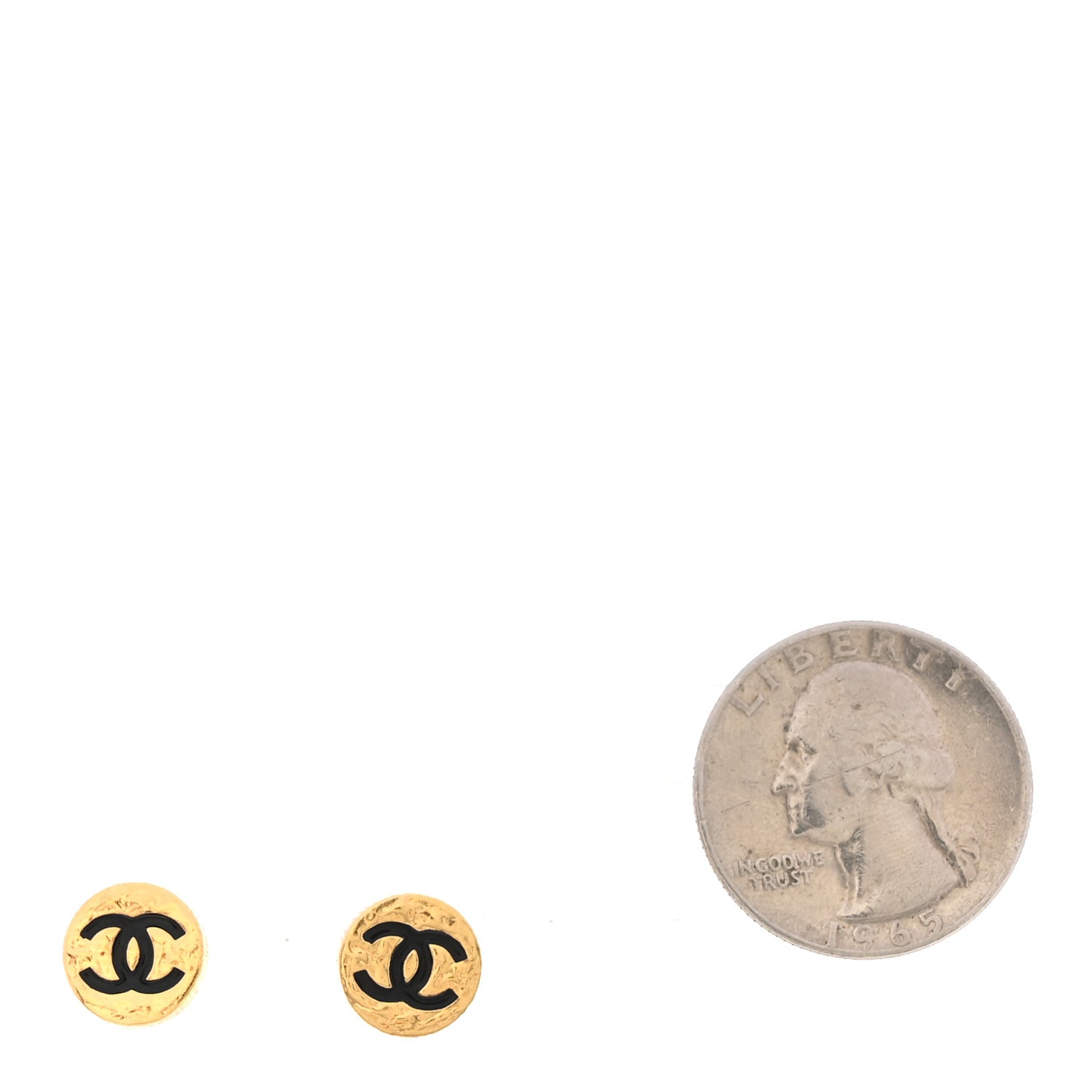 Metal Enamel Textured CC Round Earrings Gold Black