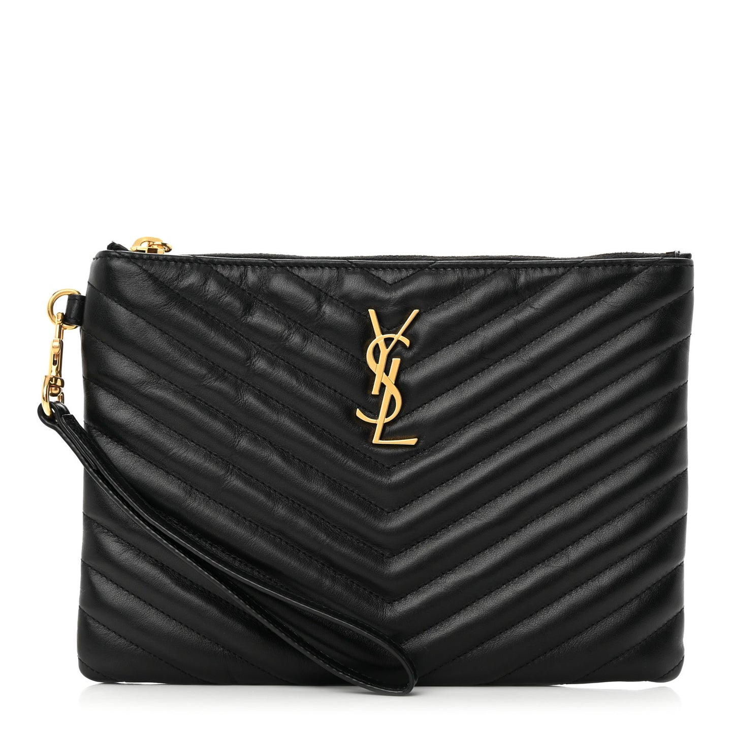 Calfskin Matelasse Chevron Monogram A5 Wristlet Black
