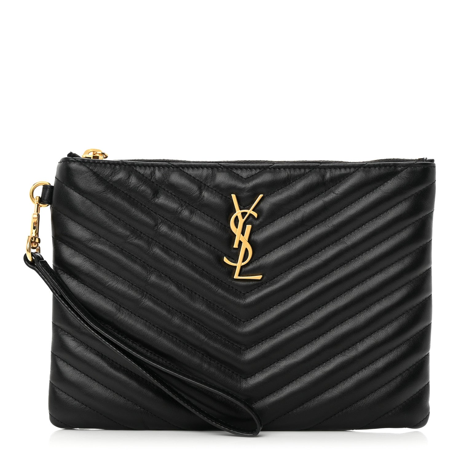 Saint Laurent Calfskin Matelasse Chevron Monogram A5 Wristlet Black 1 of 7