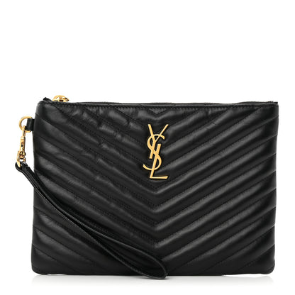 Saint Laurent Calfskin Matelasse Chevron Monogram A5 Wristlet Black 1 of 7