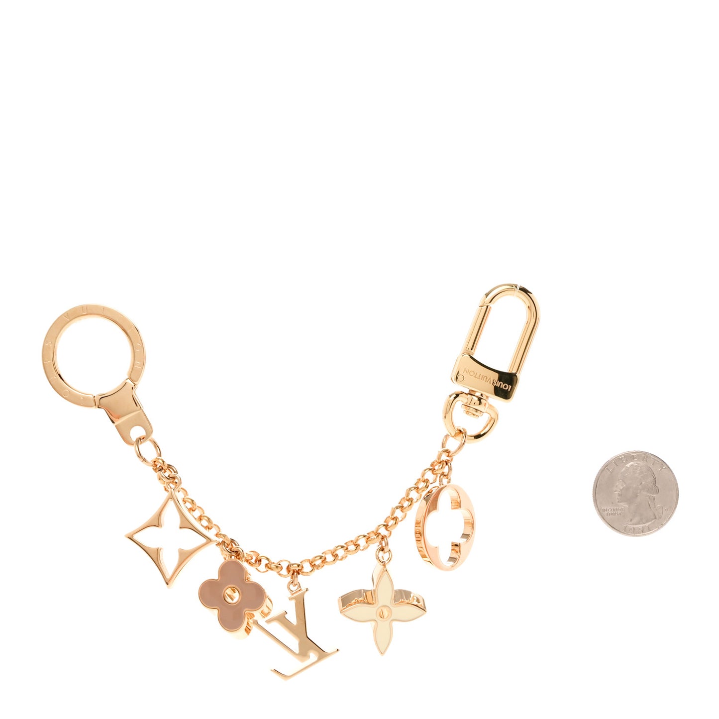 Brass Enamel Fleur De Monogram Bag Charm Chain Gold
