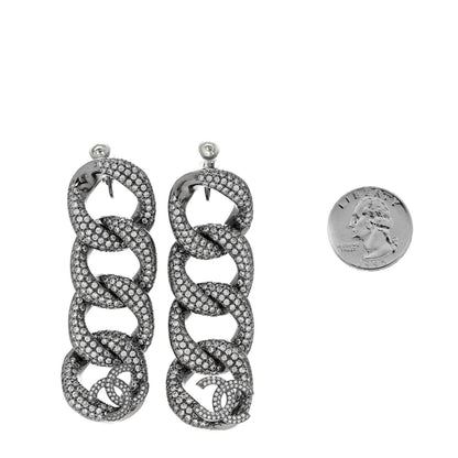 Chanel Crystal Chain Link CC Drop Clip On Earrings Black 2 of 4
