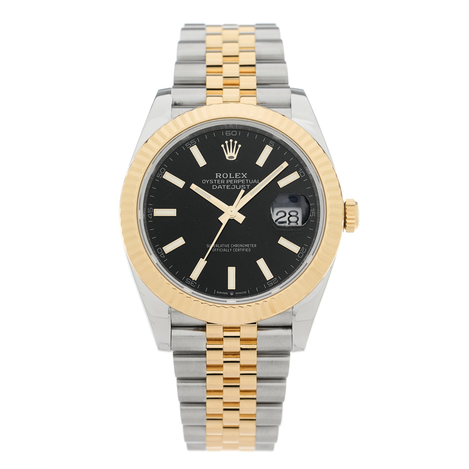 Rolex Stainless Steel 18K Yellow Gold 41mm Oyster Perpetual Datejust Watch Black 126333 1 of 5