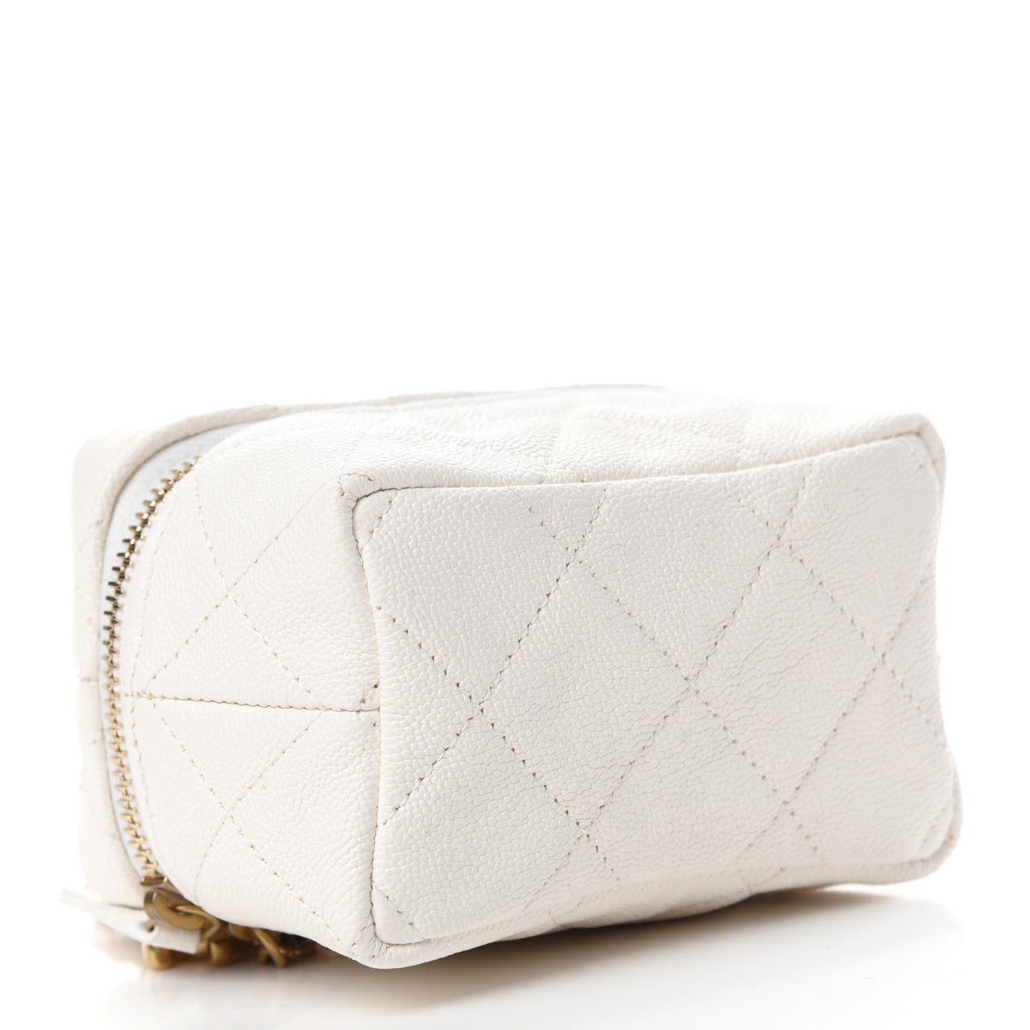 Caviar Quilted Mini Top Handle Vanity With Chain White