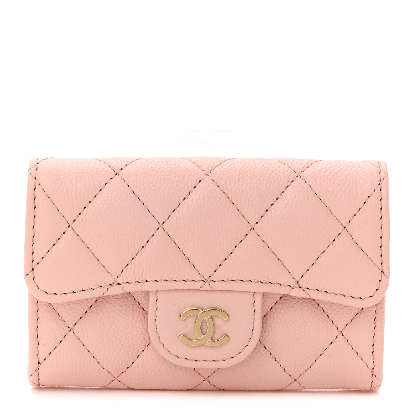 Caviar Quilted Flap Card Holder Wallet Light Pink