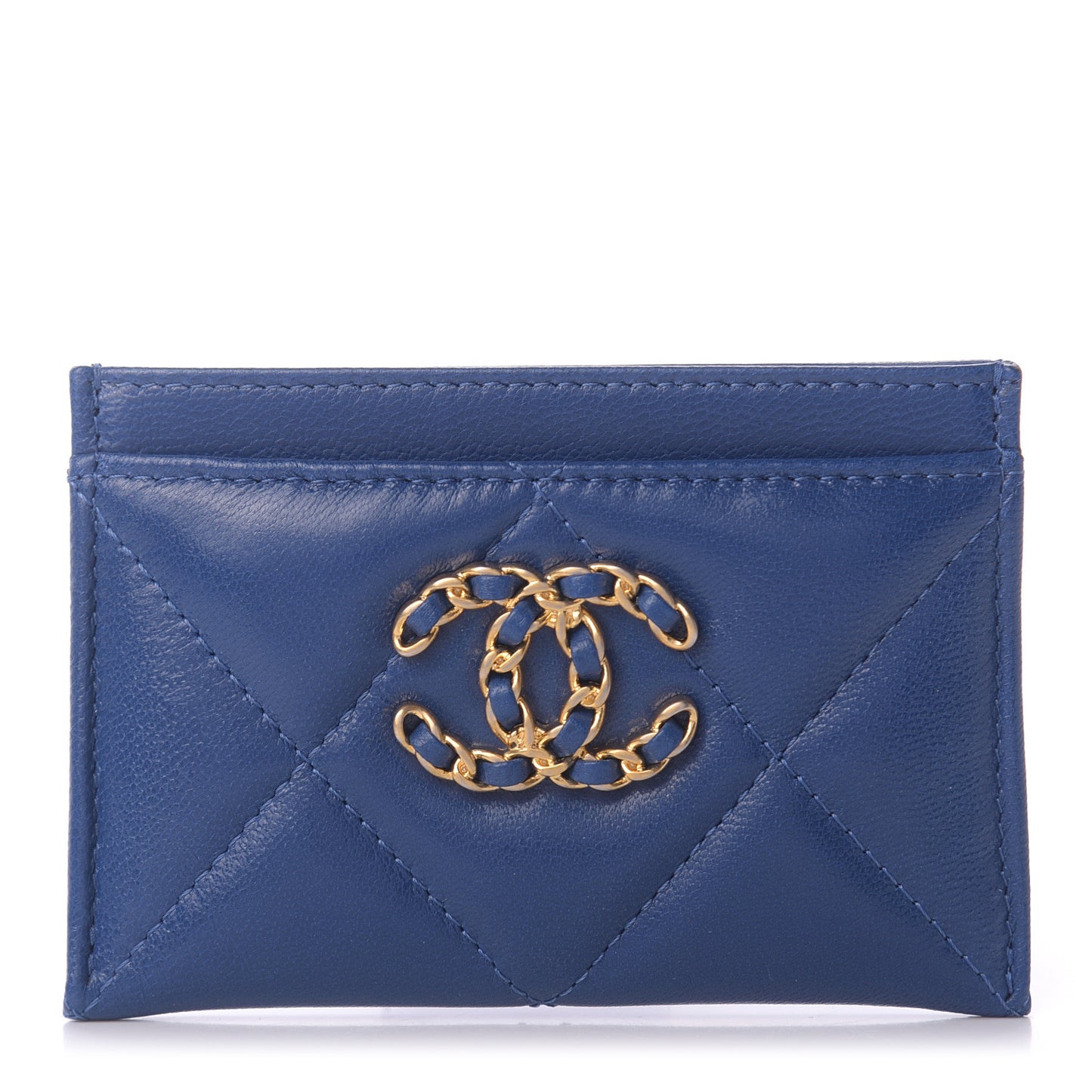 Shiny Goatskin Quilted 19 Card Holder Dark Blue