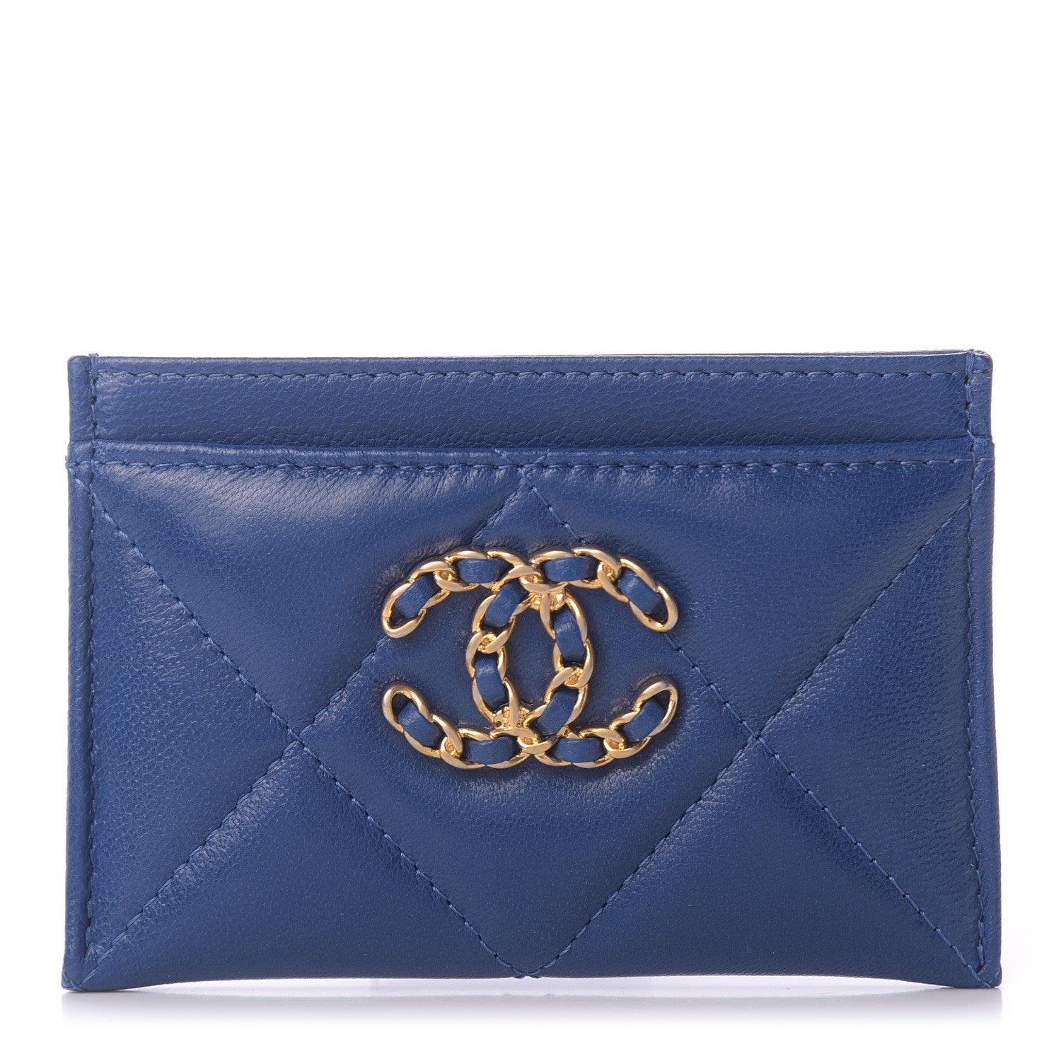 Chanel Shiny Goatskin Quilted 19 Card Holder Dark Blue 1 of 12