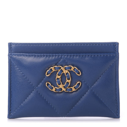 Chanel Shiny Goatskin Quilted 19 Card Holder Dark Blue 1 of 12