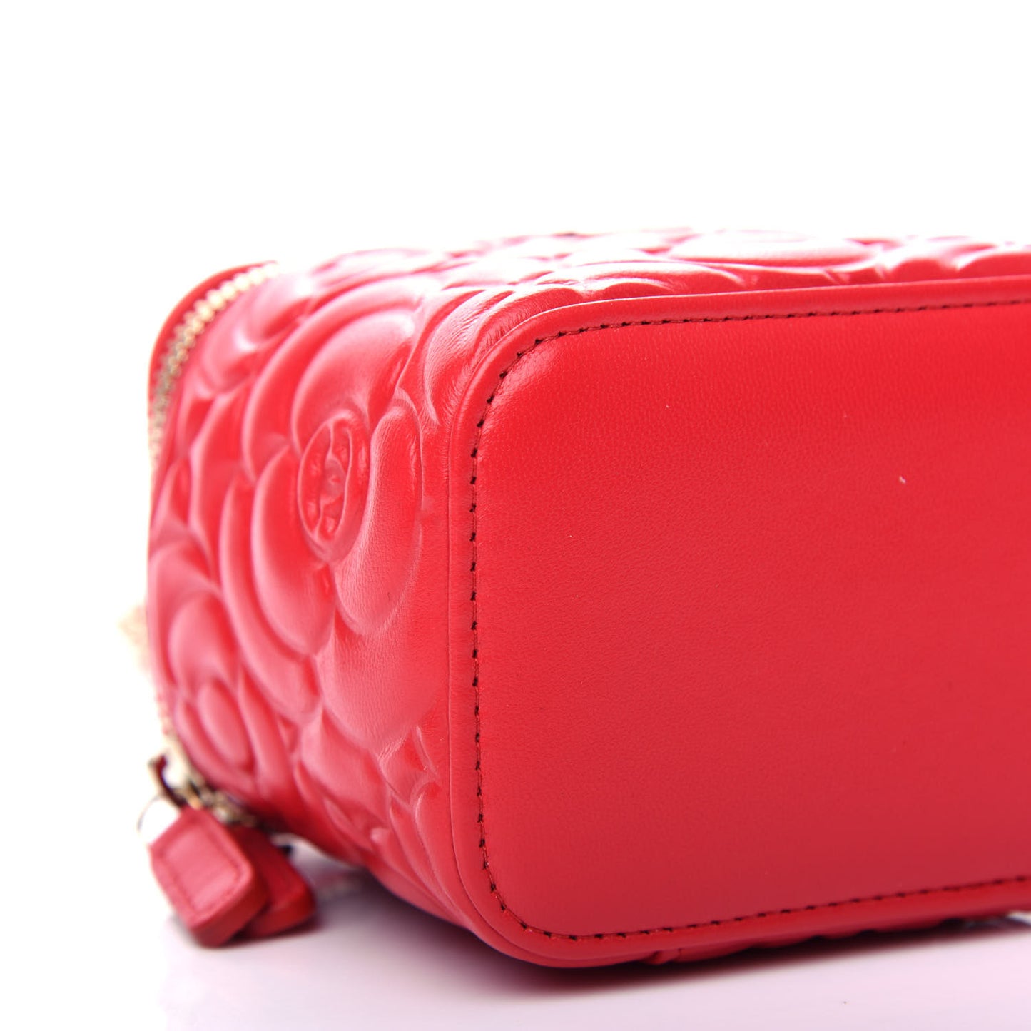 Lambskin Camellia Embossed Mini Vanity Case With Chain Red