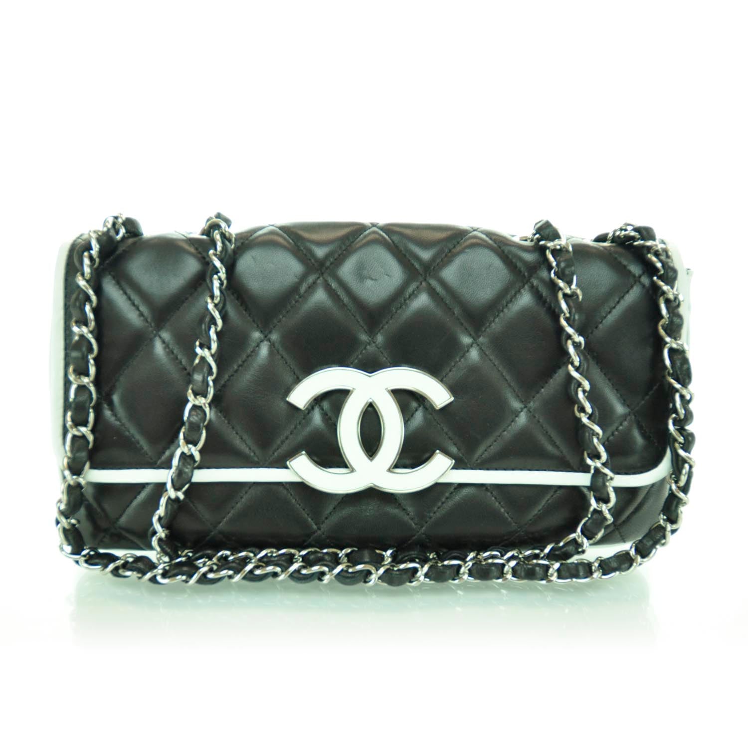 Chanel Lambskin Quilted Flap Black White 1 of 9