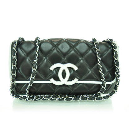 Chanel Lambskin Quilted Flap Black White 1 of 9