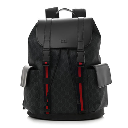 Gucci Soft GG Supreme Monogram Appia Calfskin Web Double Buckle Backpack Black 1 of 10