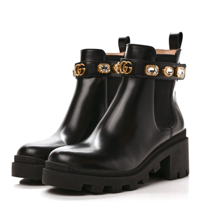 Gucci Calfskin Crystal GG Trip Chelsea Ankle Boots 39.5 Black 3 of 9