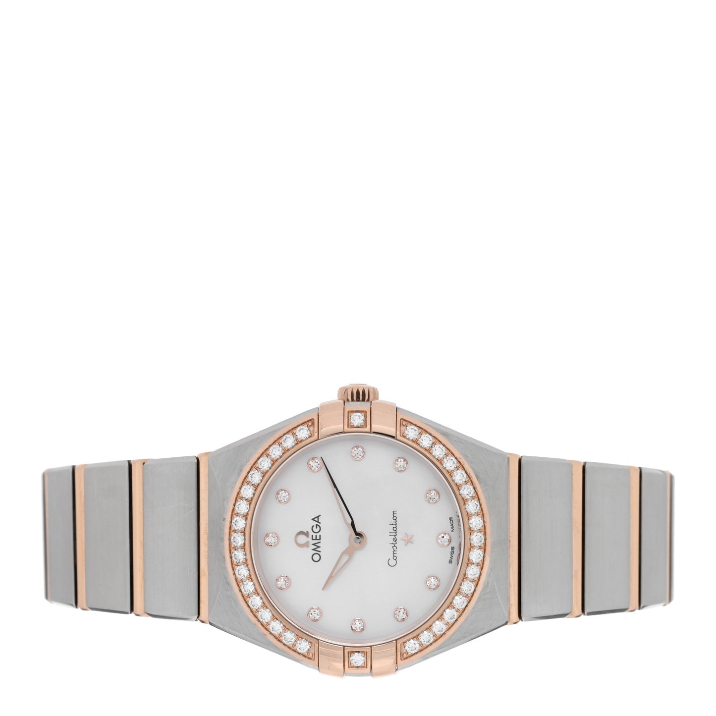 Stainless Steel 18K Sedna Gold Diamond Bezel Mother of Pearl 28mm Constellation Quartz Watch 131.25.28.60.55.001