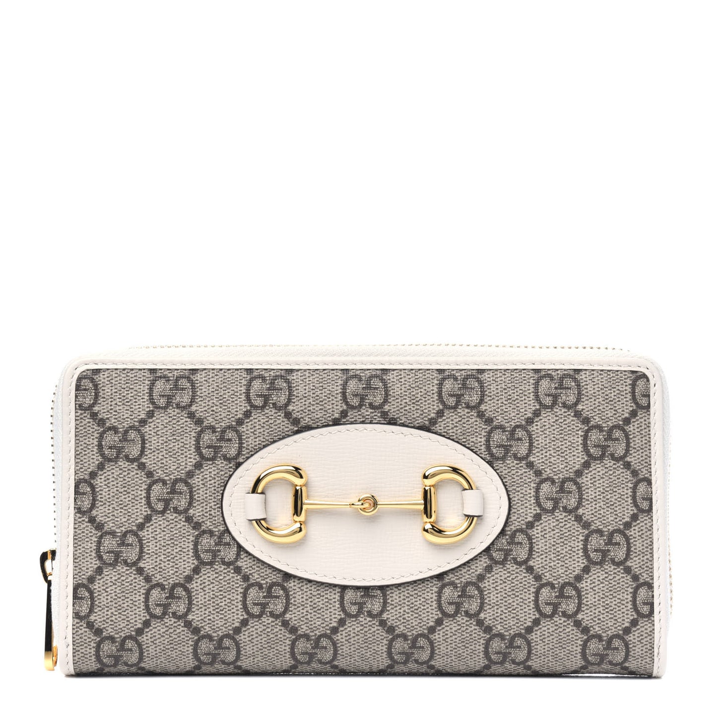 GG Supreme Monogram Azalea Calfskin Horsebit 1955 Zip Around Wallet Beige Ebony Mystic White