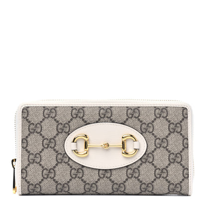 Gucci GG Supreme Monogram Azalea Calfskin Horsebit 1955 Zip Around Wallet Beige Ebony Mystic White 1 of 4