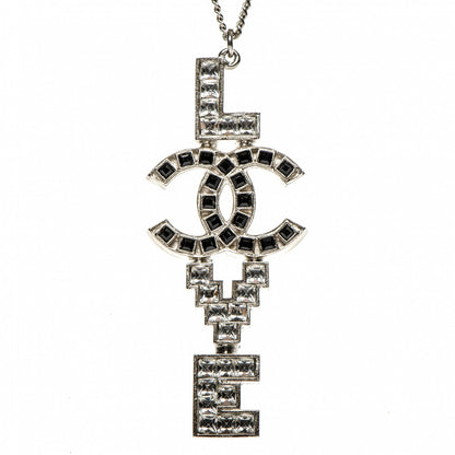 Chanel Crystal Love CC Pendant Necklace Silver Black 3 of 5