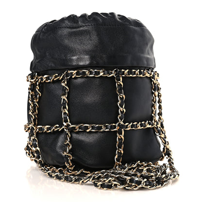 Chanel Lambskin Bucket Chain Drawstring Bag Black 3 of 10