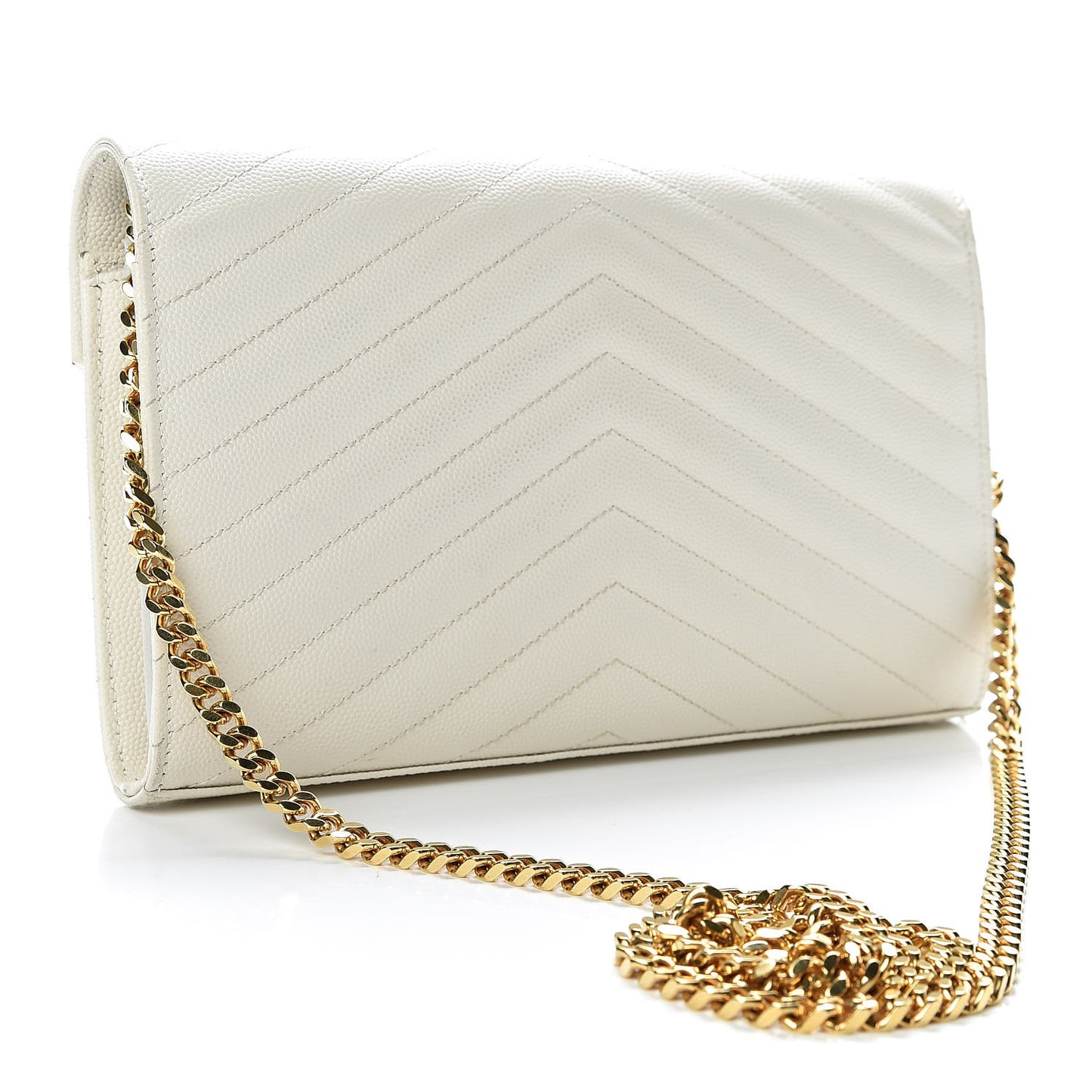Grain De Poudre Matelasse Chevron Monogram Chain Wallet Porcellana