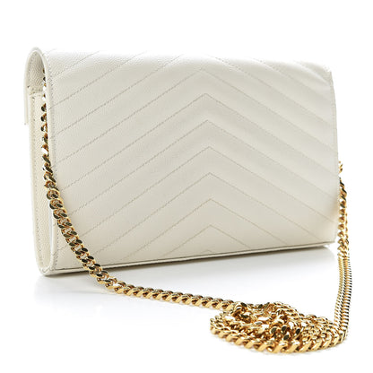 Saint Laurent Grain De Poudre Matelasse Chevron Monogram Chain Wallet Porcellana 3 of 11