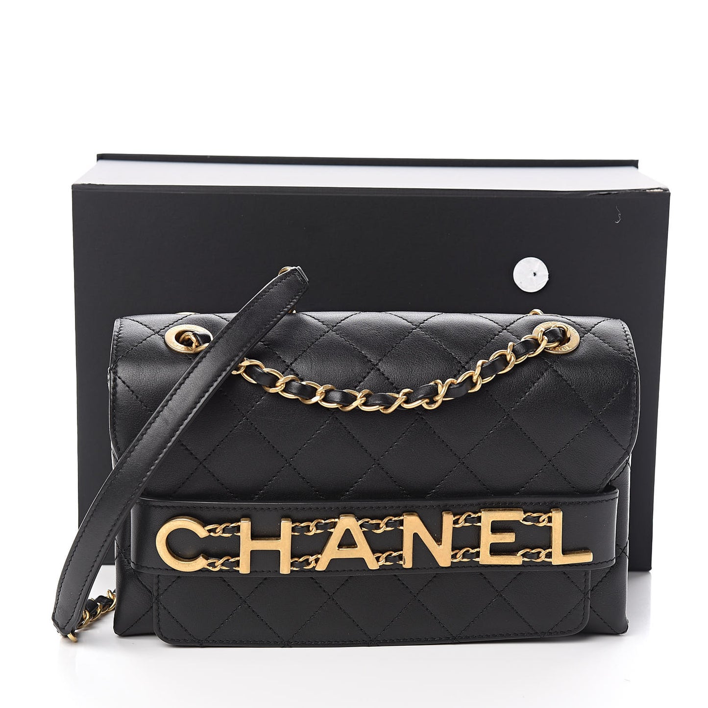 Calfskin Quilted Enchained Flap Black