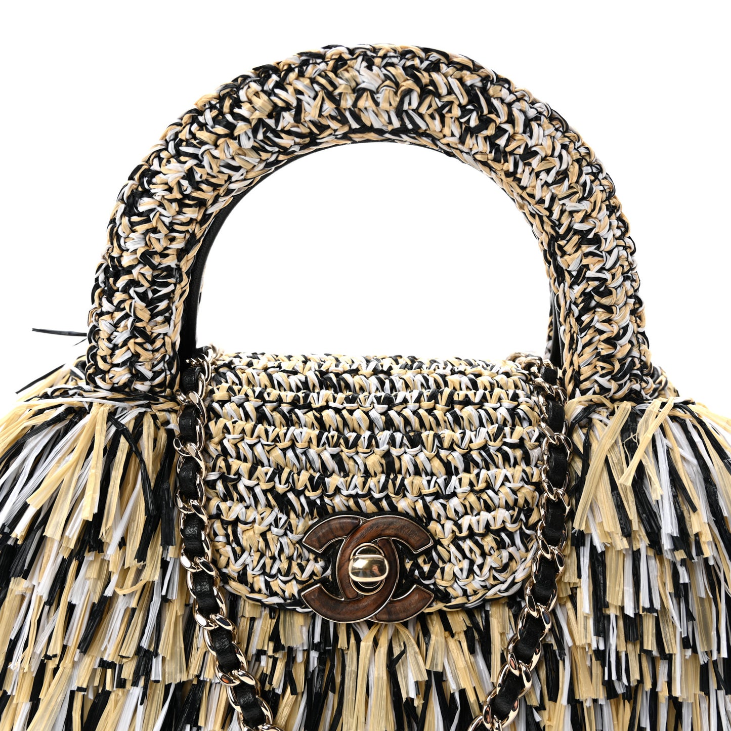 Raffia Fringe Nano Kelly Shopper Yellow Beige Black