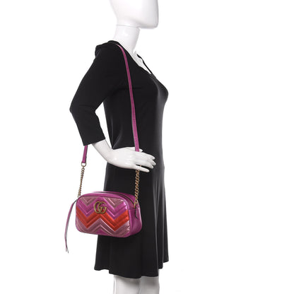 Gucci Laminated Nappa Matelasse Small GG Marmont Chain Shoulder Bag Fuxia Rosso Rosa 2 of 10