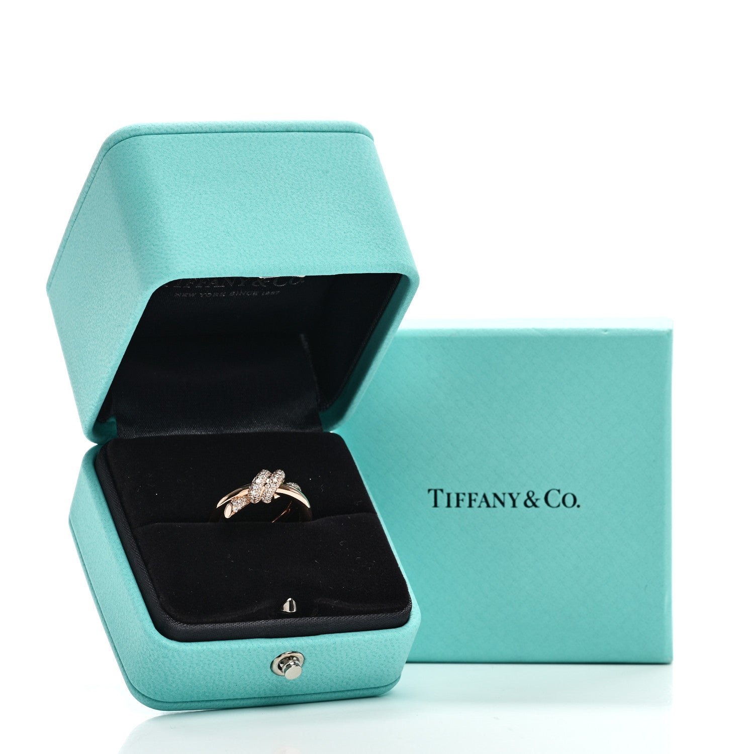Tiffany 18K Rose Gold Diamond Knot Double Row Ring 50 5.5 5 of 5