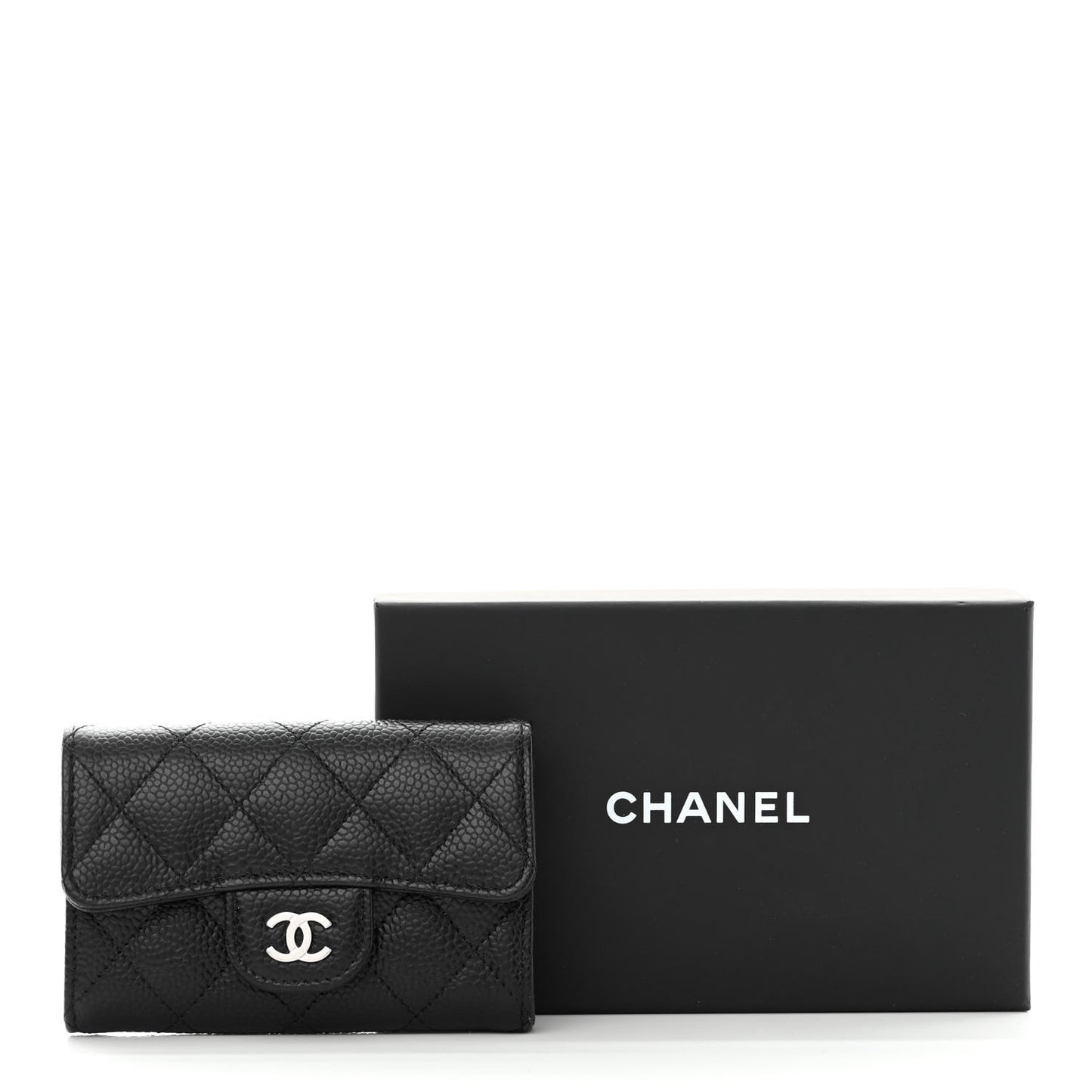 Caviar Quilted Flap Card Holder Wallet Black