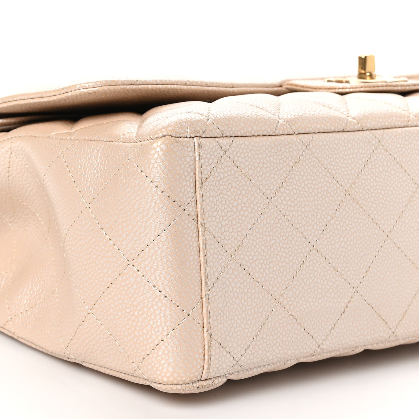 Iridescent Caviar Quilted Maxi Double Flap Beige