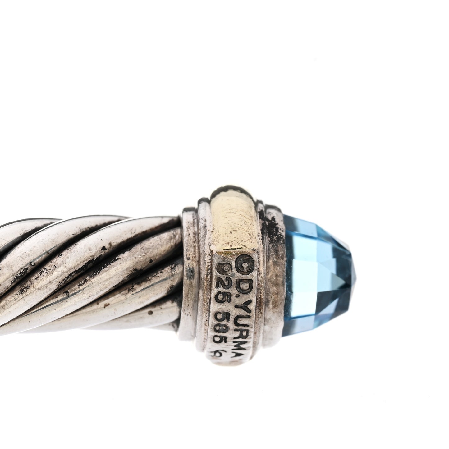 Sterling Silver 14K Yellow Gold Blue Topaz 7mm Cable Classics Bracelet
