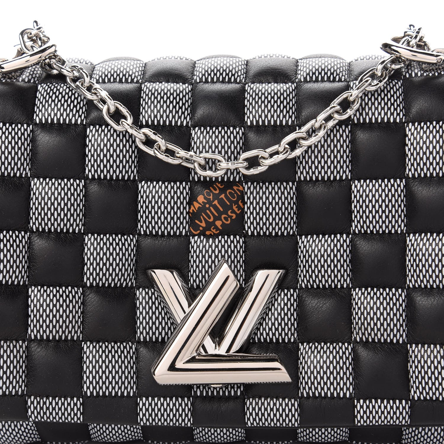Louis Vuitton Calfskin Damier Twist Shoulder Bag BB Black White 10 of 11
