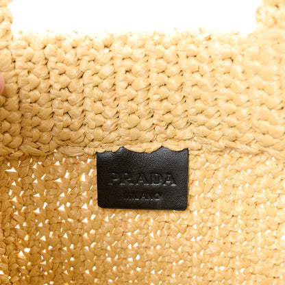 Prada Yarn Raffia Effect Crochet Embroidered Small Logo Tote Naturale 6 of 12
