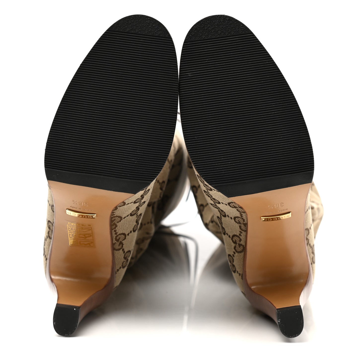 Monogram Malaga Kid Lisa Mid Heel Boots 36.5 Beige Ebony