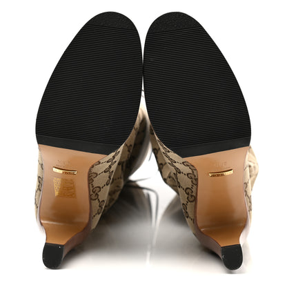 Gucci Monogram Malaga Kid Lisa Mid Heel Boots 36.5 Beige Ebony 5 of 10