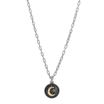 David Yurman Sterling Silver 18K Yellow Gold Diamond Moon and Star Amulet 3mm Chain Necklace 1 of 5