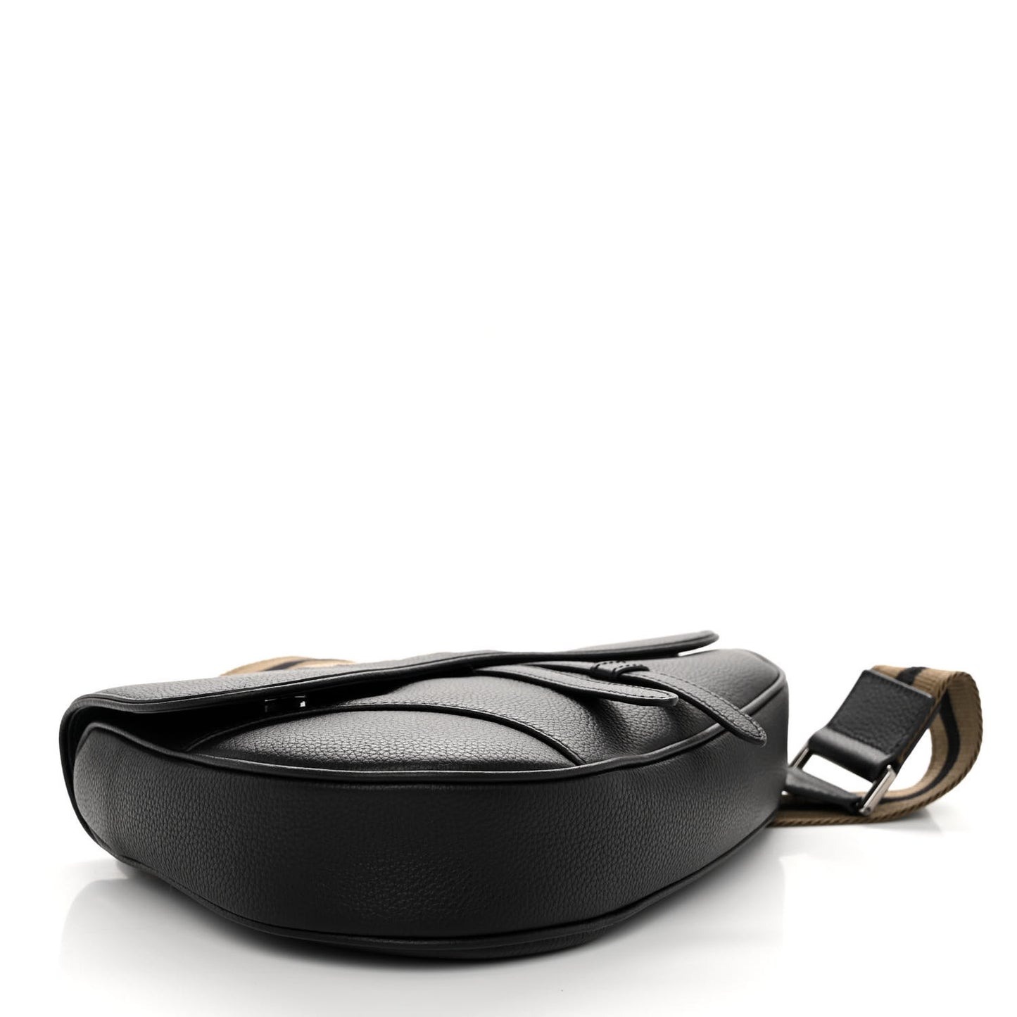 Grained Calfskin Logo Embroidered Saddle Messenger Bag Black