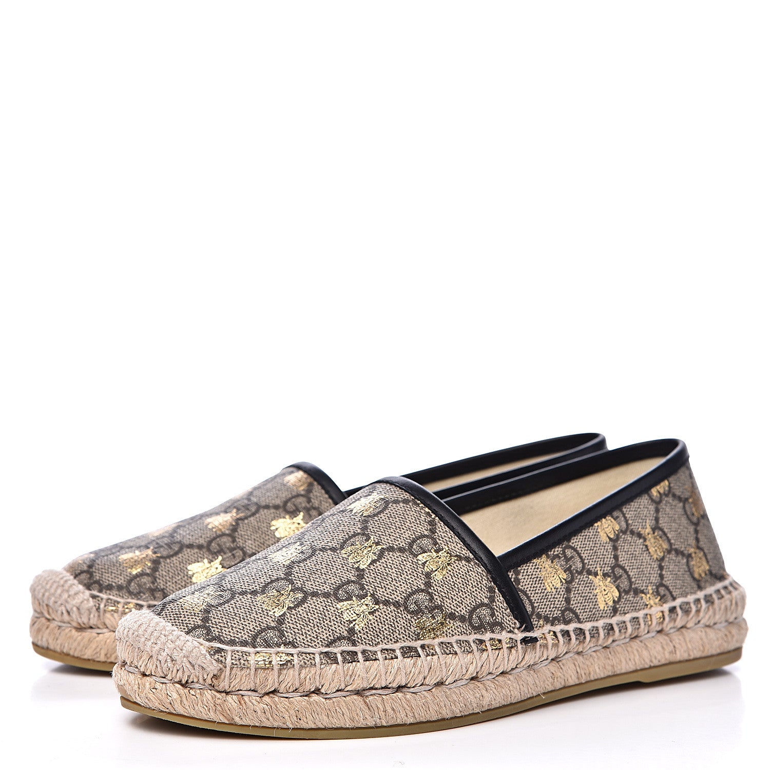 Gucci GG Supreme Monogram Bees Espadrille Flats 35.5 Beige Ebony Oro Black 3 of 10