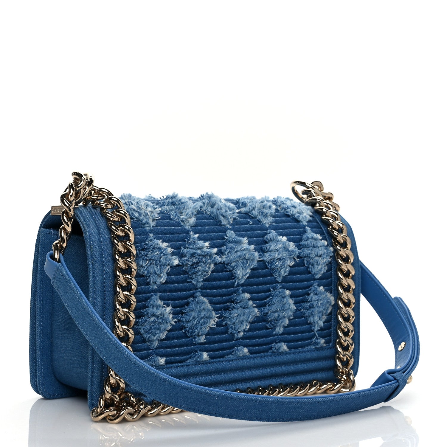 Chanel Denim Pleated Medium Boy Flap Light Blue 3 of 10