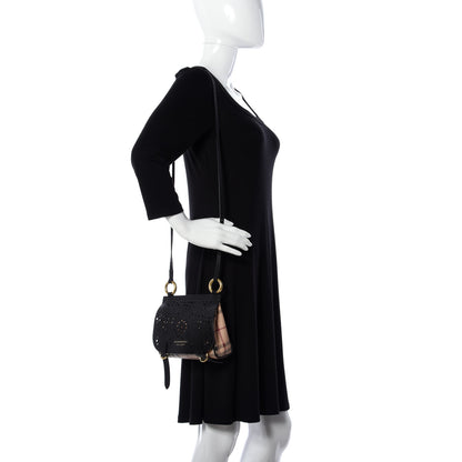Burberry Perforated Calfskin Haymarket Check Baby Bridle Crossbody Black 2 of 9