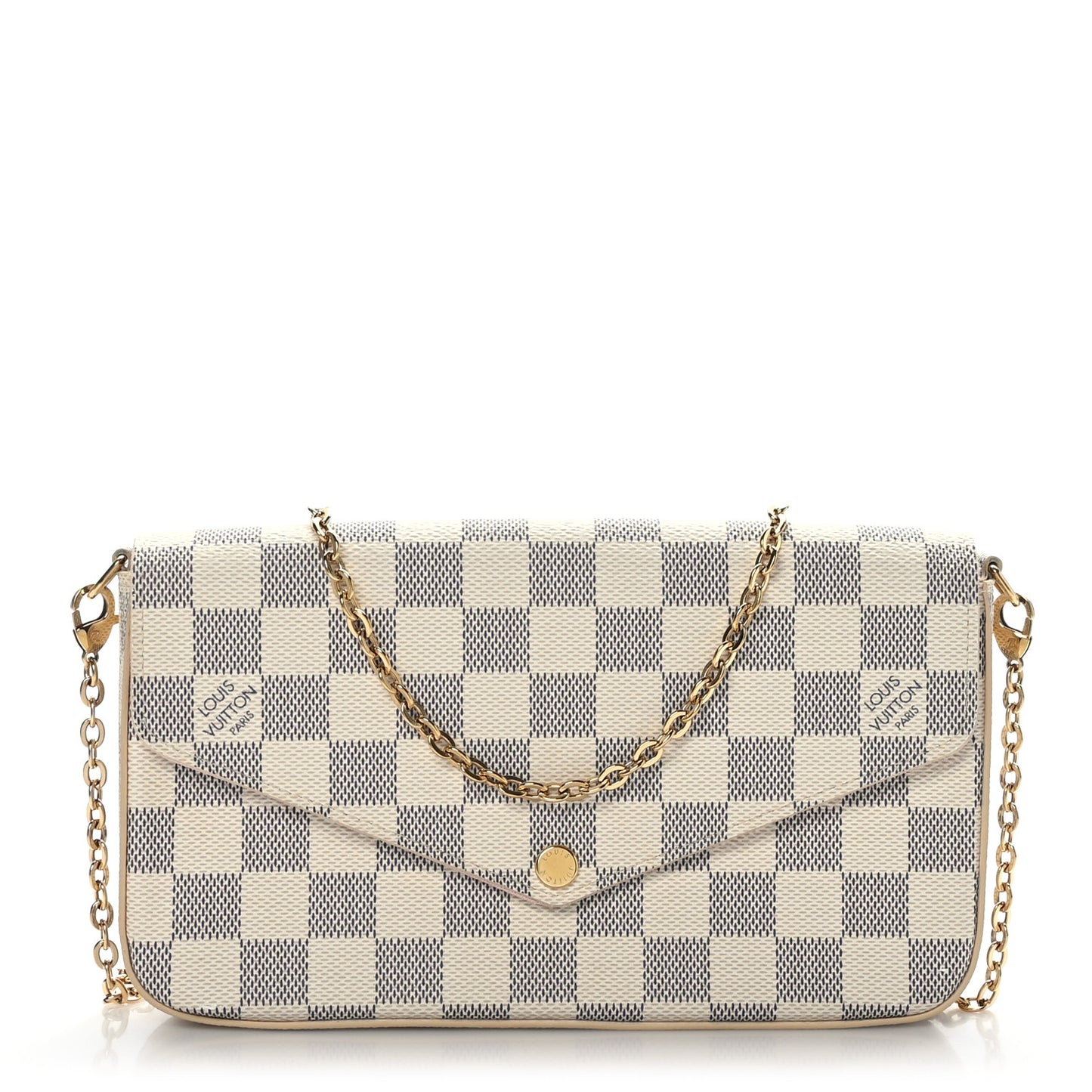 Damier Azur Pochette Felicie Chain Wallet Rose Ballerine