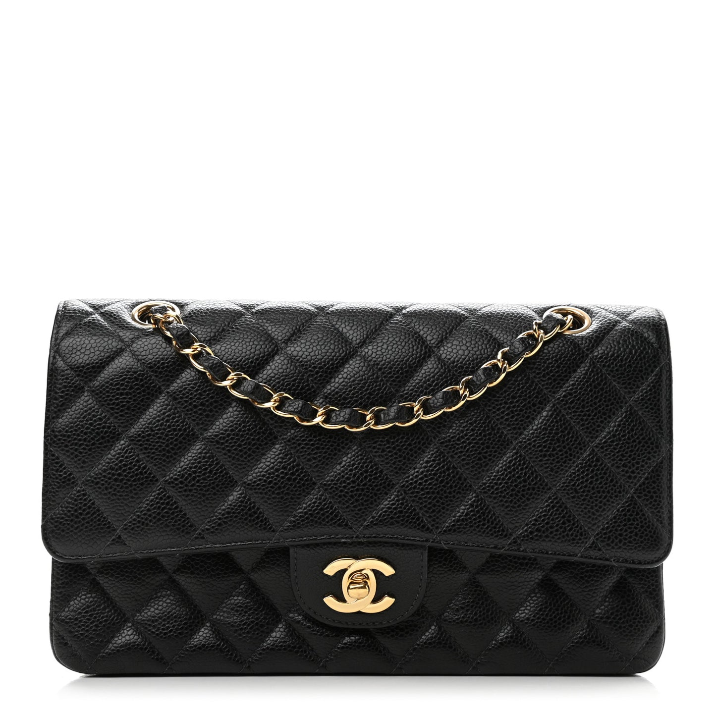 Caviar Quilted Medium Double Flap Black