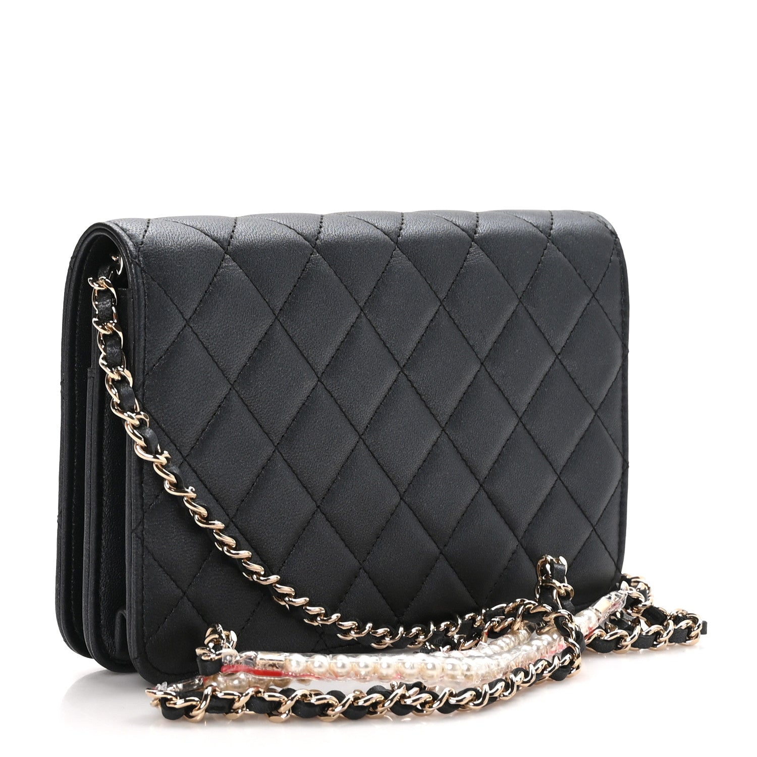Chanel Iridescent Lambskin Quilted Pearl Wallet On Chain WOC Black 3 of 12