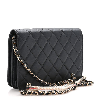 Chanel Iridescent Lambskin Quilted Pearl Wallet On Chain WOC Black 3 of 12