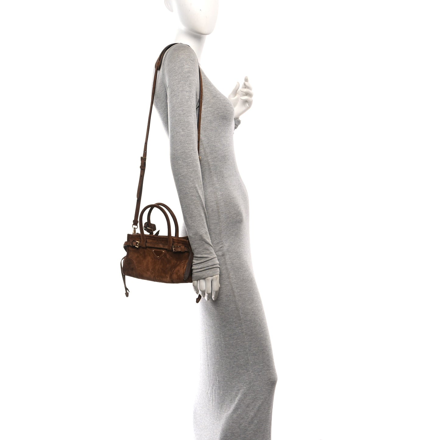 Suede Triangle Mini Bonnie Shoulder Bag Cacao