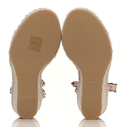 Valentino Garavani Grained Calfskin Rockstud Ankle Strap Espadrille 15/105mm Wedge Sandals 35 Rose Quartz Natural 5 of 6