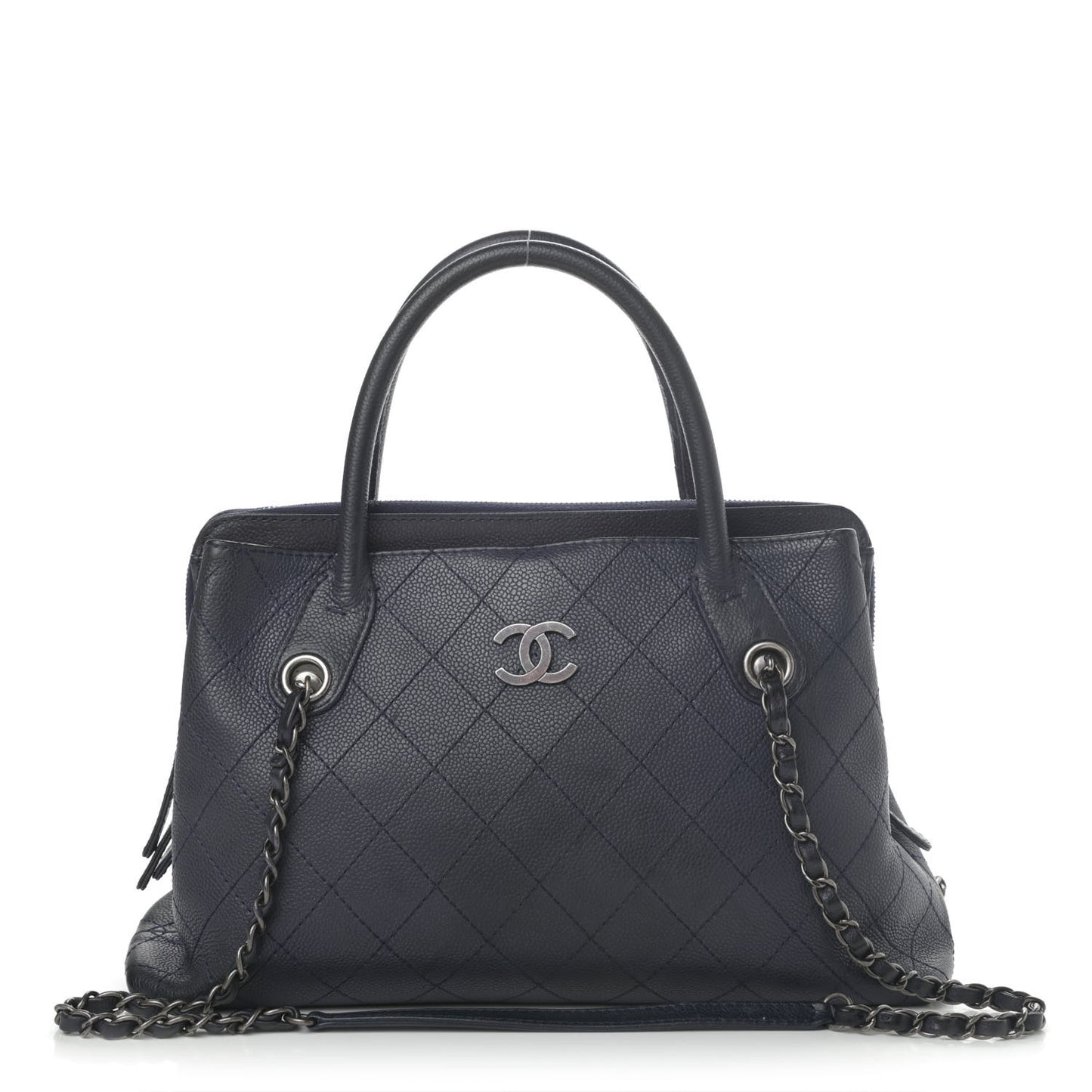 Grained Vegetal Calfskin Small Urban Shopping Tote Navy